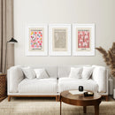 Pink and Beige Flower Market Set of 3 Prints. Retro Style by Wall Art Set