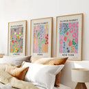 Boho Flower Market Set of 3 Posters. New York, London, Rome by Wall Art Set