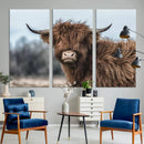 Fluffy Highland Cow Photograph Wall Art Canvas, Black And