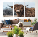 Fluffy Highland Cow Photograph Wall Art Canvas, Black And