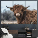 Fluffy Highland Cow Photograph Wall Art Canvas, Black And