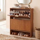Fluted Shoe Cabinet with 2 Flip Drawers and Open Storage by LJGDeals
