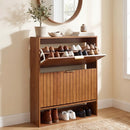 Fluted Shoe Cabinet with 2 Flip Drawers and Open Storage by LJGDeals