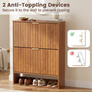Fluted Shoe Cabinet with 2 Flip Drawers and Open Storage by DirectDeals