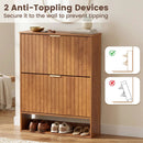 Fluted Shoe Cabinet with 2 Flip Drawers and Open Storage by LJGDeals