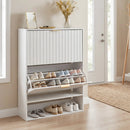 Fluted Shoe Cabinet with 2 Flip Drawers and Open Storage by LJGDeals