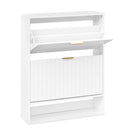 Fluted Shoe Cabinet with 2 Flip Drawers and Open Storage by LJGDeals
