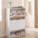 Fluted Shoe Cabinet with 2 Flip Drawers and Open Storage by LJGDeals