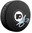 Tyson Foerster Autographed Philadelphia Flyers Hockey Logo Puck by Dynasty Sports & Framing