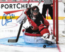 Carter Hart Philadelphia Flyers In Goal for Team Canada Autographed 16" x 20" Hockey Photo by Dynasty Sports & Framing
