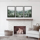 Minimalist Set of 3 Green Misty Mountain Forest Prints by Wall Art Set