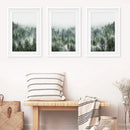 Minimalist Set of 3 Green Misty Mountain Forest Prints by Wall Art Set
