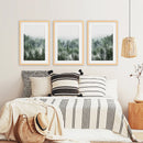 Minimalist Set of 3 Green Misty Mountain Forest Prints by Wall Art Set