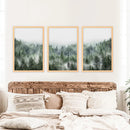 Minimalist Set of 3 Green Misty Mountain Forest Prints by Wall Art Set