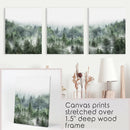 Minimalist Set of 3 Green Misty Mountain Forest Prints by Wall Art Set