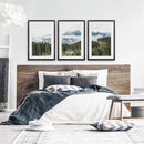 Green Pine Tree Forest. Blue Foggy Mountains. Set of 3 Prints by Wall Art Set