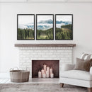 Green Pine Tree Forest. Blue Foggy Mountains. Set of 3 Prints by Wall Art Set