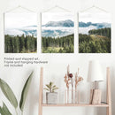 Green Pine Tree Forest. Blue Foggy Mountains. Set of 3 Prints by Wall Art Set