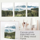 Green Pine Tree Forest. Blue Foggy Mountains. Set of 3 Prints by Wall Art Set