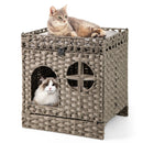 Foldable 2-tier Rattan Cat Litter Box Enclosure with Litter Mat-Grey by LJGDeals