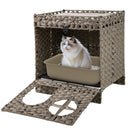 Foldable 2-tier Rattan Cat Litter Box Enclosure with Litter Mat-Grey by LJGDeals
