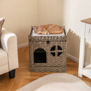 Foldable 2-tier Rattan Cat Litter Box Enclosure with Litter Mat-Grey by LJGDeals