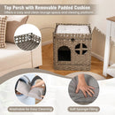 Foldable 2-tier Rattan Cat Litter Box Enclosure with Litter Mat-Grey by LJGDeals