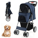 Folding Pet Stroller with Storage Basket and Adjustable Canopy-Navy