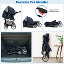 Folding Pet Stroller with Storage Basket and Adjustable Canopy-Navy