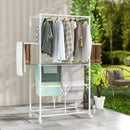 68.5 Inches Foldable Aluminum Laundry Rack with Hanging Rods and Drying Shelves-White by LJGDeals