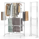 68.5 Inches Foldable Aluminum Laundry Rack with Hanging Rods and Drying Shelves-White by LJGDeals