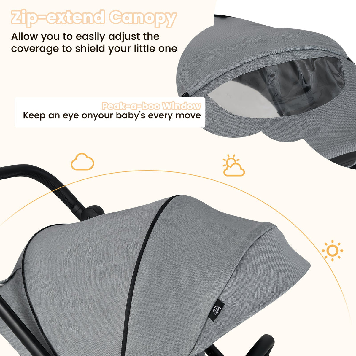Foldable Infant Pram Stroller with Reversible Seat Reclining Backrest-Gray, photo 3 of 8