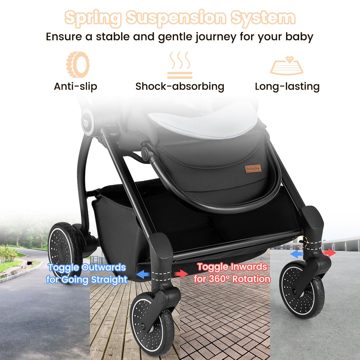 Foldable Infant Pram Stroller with Reversible Seat Reclining Backrest-Gray, photo 4 of 8