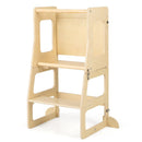 3-in-1 Foldable Kitchen Standing Tower for Toddlers with Chalkboard-Natural by LJGDeals