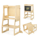3-in-1 Foldable Kitchen Standing Tower for Toddlers with Chalkboard-Natural by LJGDeals