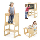 3-in-1 Foldable Kitchen Standing Tower for Toddlers with Chalkboard-Natural by LJGDeals