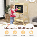 3-in-1 Foldable Kitchen Standing Tower for Toddlers with Chalkboard-Natural by LJGDeals