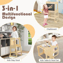 3-in-1 Foldable Kitchen Standing Tower for Toddlers with Chalkboard-Natural by LJGDeals