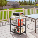 3-Tier Foldable Outdoor Stainless Steel Food Prepare Dining Cart Table on Wheels-Black by DirectDeals
