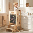 Foldable Toddler Tower with 2-Step Stool and Safety Net for 3+ Years Old