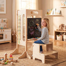 Foldable Toddler Tower with 2-Step Stool and Safety Net for 3+ Years Old