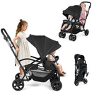 Foldable Twin Tandem Stroller Sit and Stand Double Stroller with Adjustable Handle Bar-Black by LJGDeals