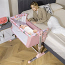 Folding Baby Bassinet Bedside Sleeper with 4 Adjustable Heights-Pink by LJGDeals