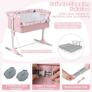 Folding Baby Bassinet Bedside Sleeper with 4 Adjustable Heights-Pink