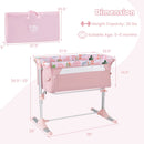 Folding Baby Bassinet Bedside Sleeper with 4 Adjustable Heights-Pink