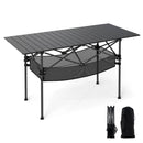 Patio Folding Camping Table with Roll-up Tabletop and Mesh Basket by LJGDeals