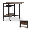 Folding Dining Table with Expandable Laptop with Wine Rack and Wheels-Rustic Brown by LJGDeals