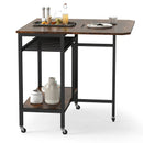 Folding Dining Table with Expandable Laptop with Wine Rack and Wheels-Rustic Brown by LJGDeals