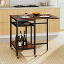 Folding Dining Table with Expandable Laptop with Wine Rack and Wheels-Rustic Brown