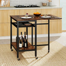 Folding Dining Table with Expandable Laptop with Wine Rack and Wheels-Rustic Brown by LJGDeals